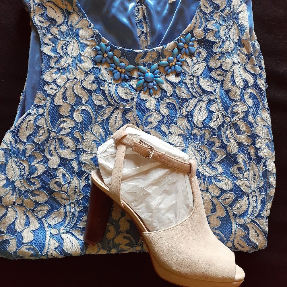 BELLE FRANCE Formal Lace Sheath Dress-Blue SZ 14